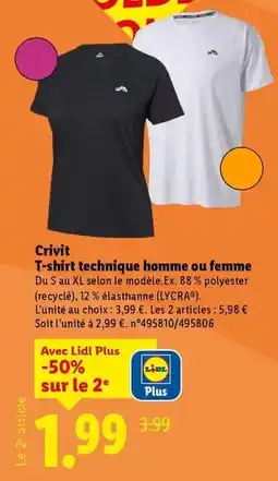 Lidl Crivit - t-shirt technique homme ou femme offre