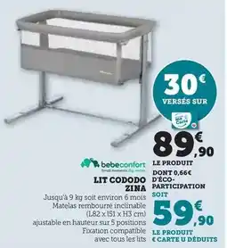 Hyper U Bébé confort - lit cododo zina offre