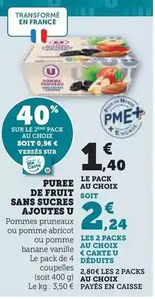 Hyper U U - puree de fruit sans sucres ajoutes offre