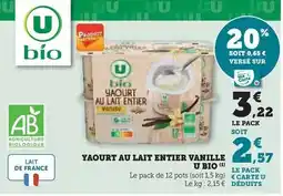 Hyper U U - yaourt au lait entier vanille bio offre