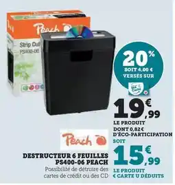 Hyper U Peach - destructeur 6 feuilles ps400-06 offre