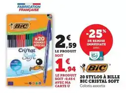 Hyper U Bic - 20 stylos à bille cristal soft offre