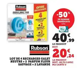 Hyper U Rubson - lot de 4 recharges galet neutre + 2 parfum fleur sauvage + 2 lavande ma carte offre