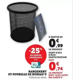 Hyper U U - rangement et poubelle de bureau offre