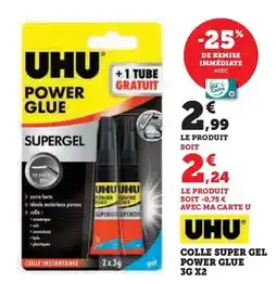 Hyper U Uhu - colle super gel power glue 3g x2 offre