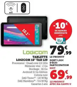 Hyper U Logicom - tablette 109icom 10 tab 129 offre