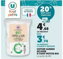 Super U U - coton carres de soin tout petits bio offre