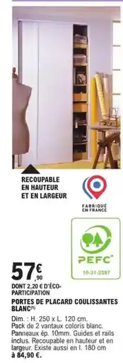 E.Leclerc Brico Dim - porte de placard coulissantes blanque offre