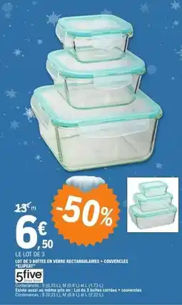 E.Leclerc 5five - lot de 3 boîte de vivres sectangulaires + couveclles offre