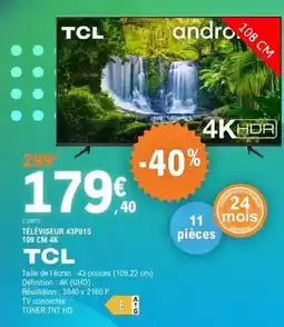 E.Leclerc Tcl - téléviseur 43p615 109 cm 4k offre