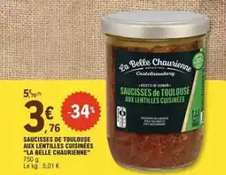 E.Leclerc La belle chaurienne - saucisses de toulouse aux lentilles cuisinées offre
