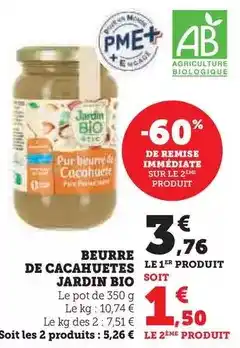 U Express Jardin bio etic - beurre de cacahuetes offre