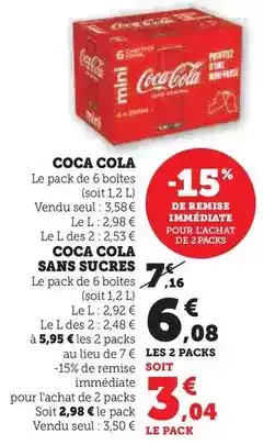 U Express Coca cola - le pack de 6 boîtes offre