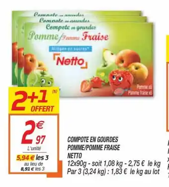 Netto Compote en gourdes pomme/pomme fraise offre