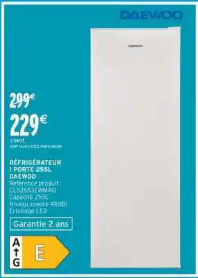 RÉFRIGÉRATEUR 1 PORTE 255L DAEWOO