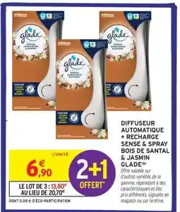 Intermarché DIFFUSEUR AUTOMATIQUE + RECHARGE SENSE & SPRAY BOIS DE SANTAL & JASMIN GLADE offre