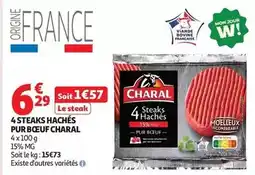 Auchan Supermarché Charal - 4 steaks hachés pur bœuf offre
