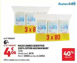 Auchan Supermarché Auchan - maxi carres sensitive 100% coton baby offre