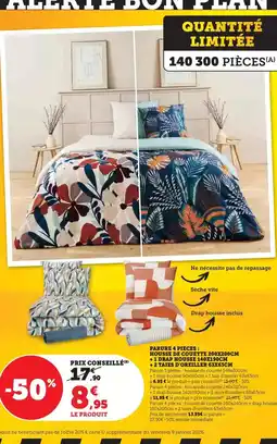 Super U Parure 4 pieces: housse de couette + 1 drap housse + 2 taies d'oreiller offre