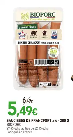 naturéO Bioporc saucisses de francfort x 4 - 200 g offre