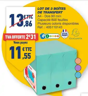 Bureau Vallée Exacompta lot de 3 boîtes de transfert offre