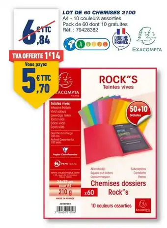 Exacompta lot de 60 chemises 210g