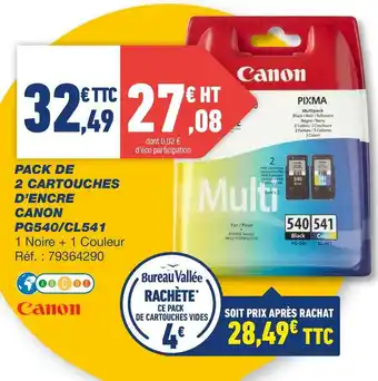 Bureau Vallée Canon pack de 2 cartouches d’encre pg540/cl541 offre