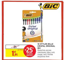 Intermarché BIC 10 stylos bille cristal original offre