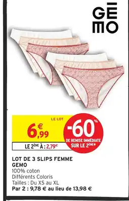 Intermarché GEMO Lot de 3 slips femme offre