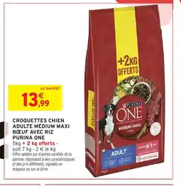Intermarché PURINA ONE Croquettes chien adulte médium maxi bœuf avec riz offre