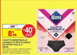 Intermarché NANA Culotte menstruelle lavable et réutilisable en coton taille offre