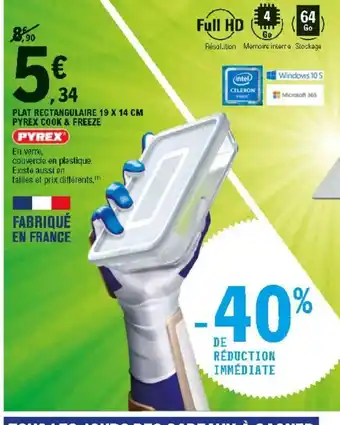 E.Leclerc Plat Rectangulaire 19 x 14 cm Pyrex Cook & Freeze offre