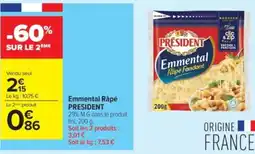 Carrefour Contact PRESIDENT Emmental Rapé offre