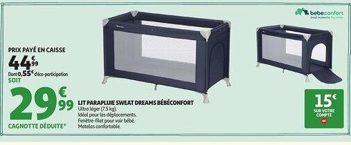 Auchan BÉBÉCONFORT Lit parapluie sweat dreams offre