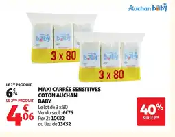 Auchan AUCHAN BABY Maxi carrés sensitives coton offre