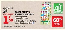 Auchan HIPP Gourde fruits 2 varietes bio offre