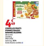 Auchan BLEDINA Coupelles fruits pommes fraises bananes offre