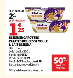 Auchan BLÉDINA Blédiner carottes patates douces semoule & lait offre