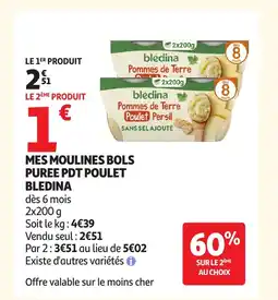Auchan BLEDINA Mes moulines bols puree pdt poulet offre