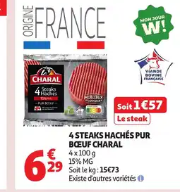 Auchan CHARAL 4 steaks hachés pur boeuf offre
