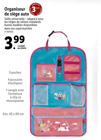 Lidl Organiseur de Siège auto offre