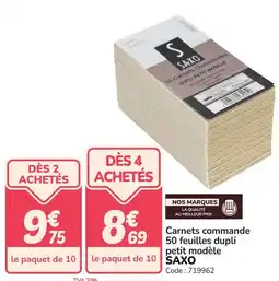 Promocash Carnets commande 50 feuilles dupli petit modèle saxo offre