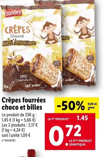 Lidl Crêpes fourrées chocolat et billes offre