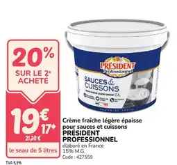 Promocash Crème fraîche légère épaisse pour sauces et cuissons président professionnel offre