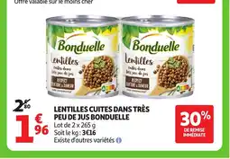 Auchan BONDUELLE Lentilles cuites dans très peu de jus offre