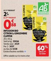 Auchan CLIPPER Infusion bio citron gingemb infusio bio offre