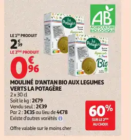 Auchan LA POTAGÈRE Mouliné d'antan bio aux legumes verts offre