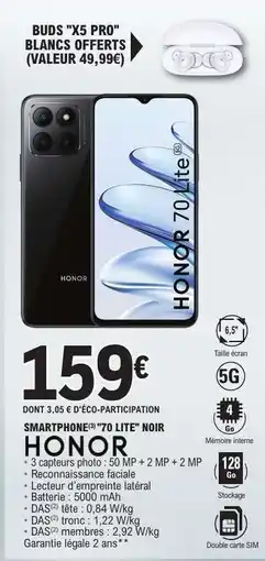 E.Leclerc HONOR 70 Lite Noir offre