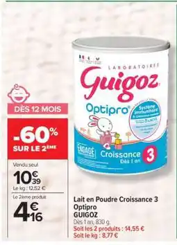 Carrefour Lait en Poudre Croissance 3 Optipro offre