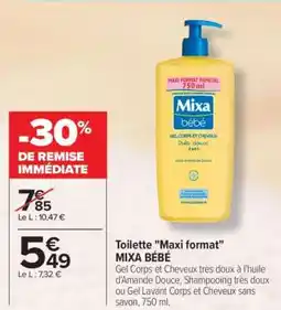 Carrefour Toilette Maxi format MIXA BÉBÉ offre